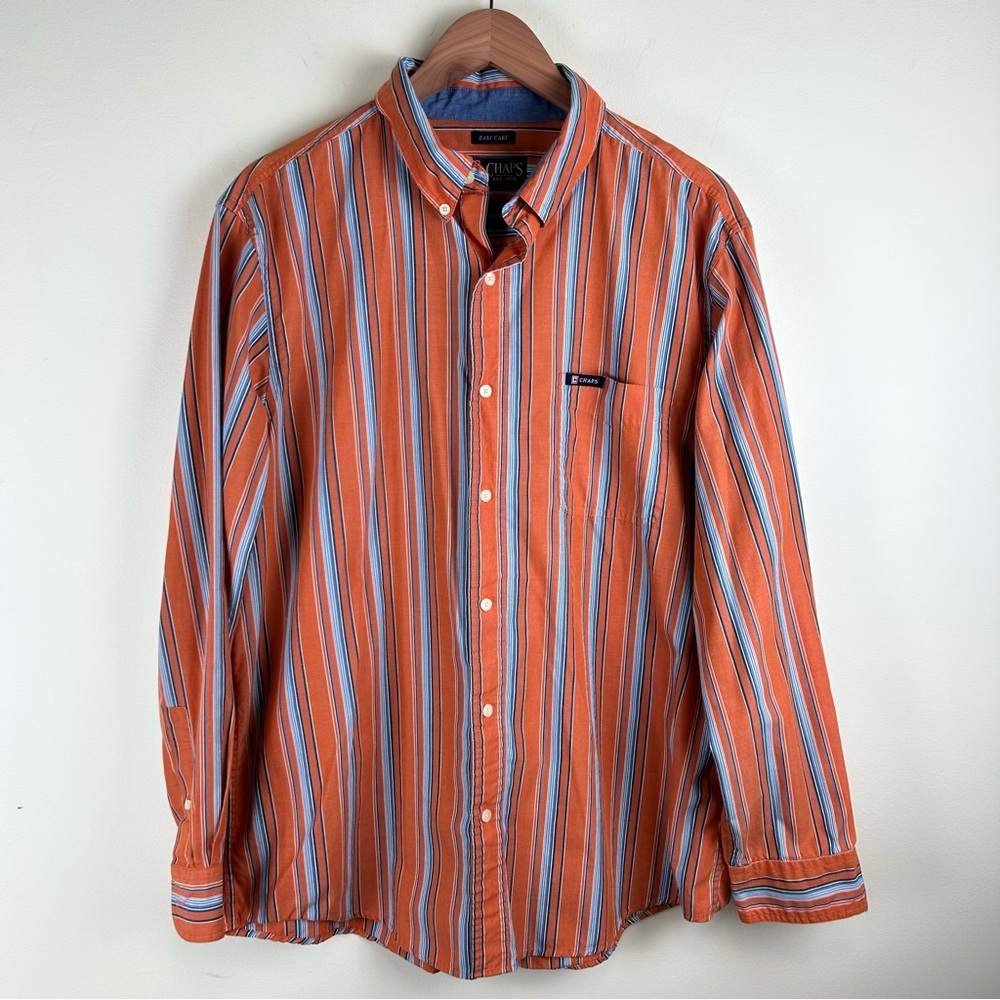 Chaps Men’s XL Striped Button Down Long Sleeve Shirt Autumn Colors Casual Layer